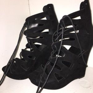 sexy tie up high wedge heels
